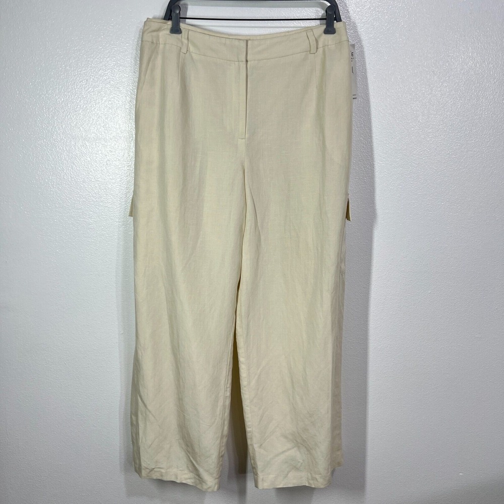 Nine & Company Linen Blend Straight‎ Leg  Lined Cargo Pants Womens 24W Beige